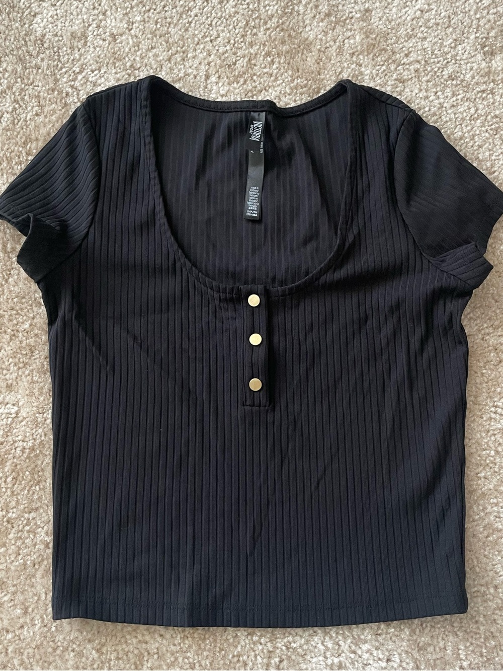 NWOT Victoria Secret Black Ribbed Scoop Neck Tee Size Small